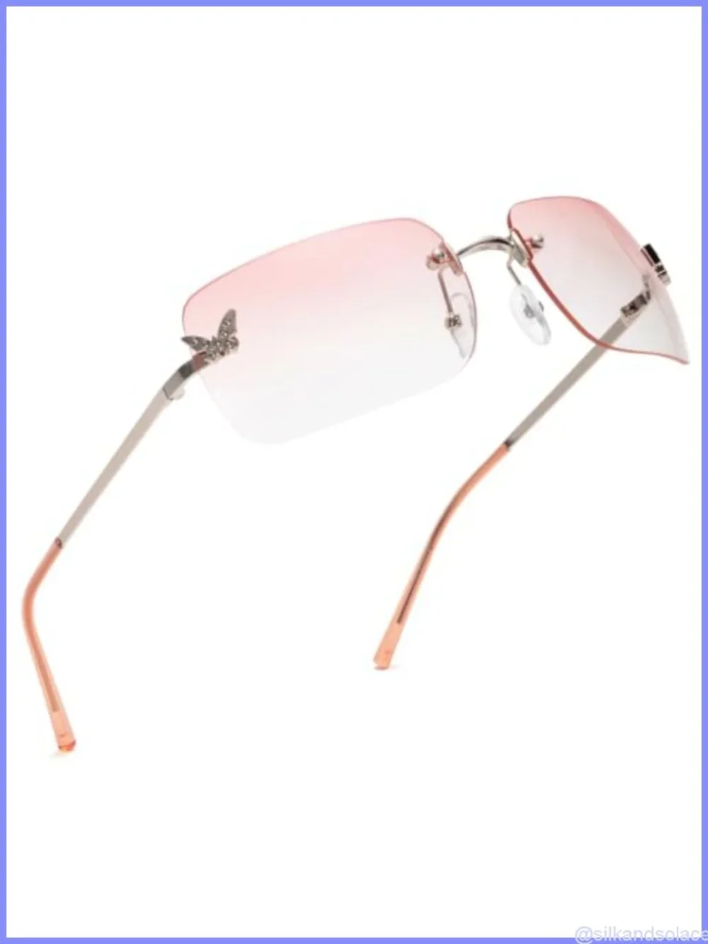 Y2K Rhinestone Butterfly Sunglasses UV400 Rimless Shield Festival